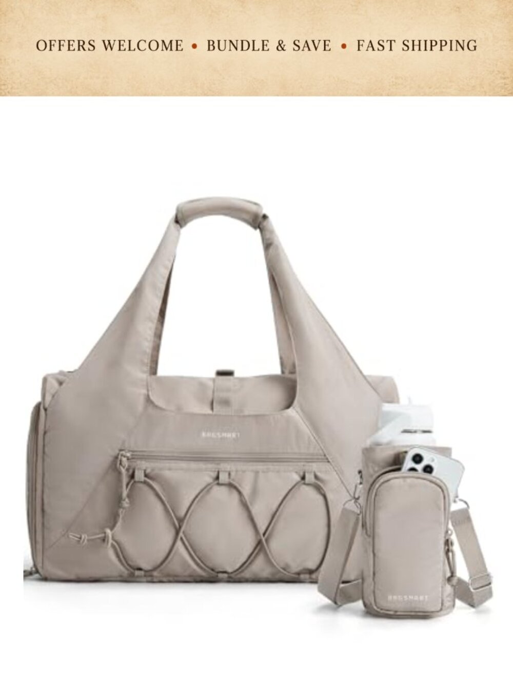 Lightweight Gym Duffel Bag with Shoe Compartment & Yoga Mat Strap